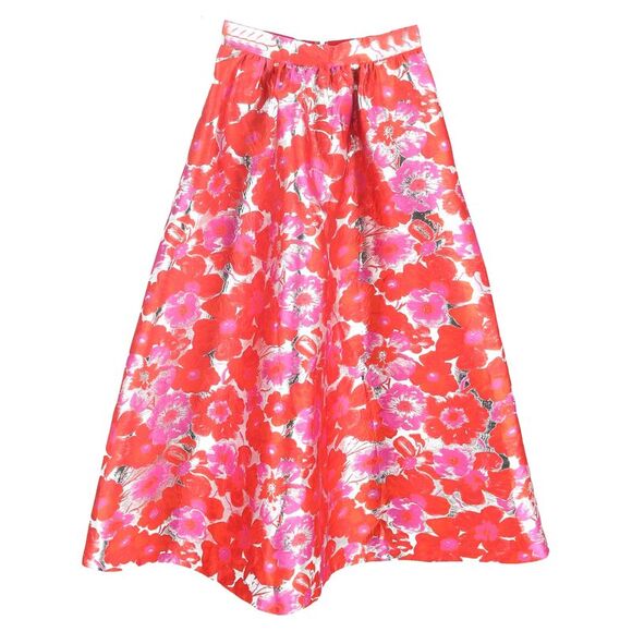 MSGM Floral Printed Midi Skirt in Red Polyester - Picture 1 of 3